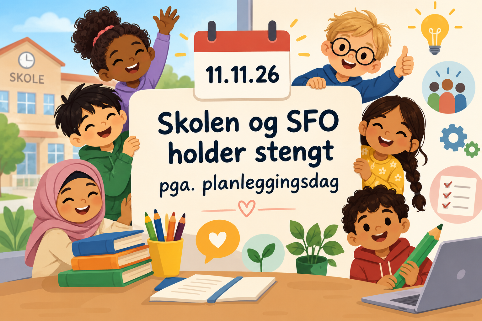 Skolen og SFO holder stengt onsdag 11. november 2026