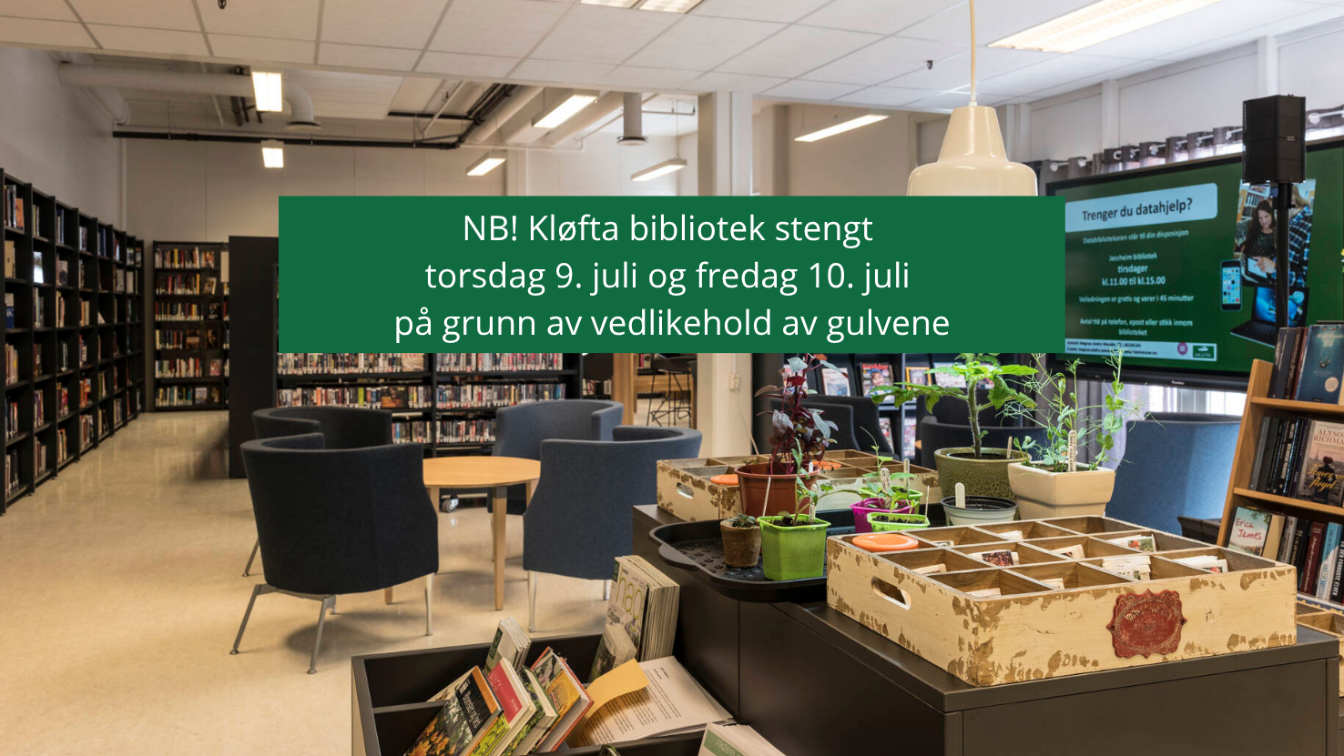 Kløfta bibliotek stengt torsdag 9. juli og fredag 10. juli